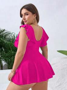 Swim Lushoire Vestido de playa casual con pliegues de unicolor para mujer de talla grande - Rosa - Ver 2
