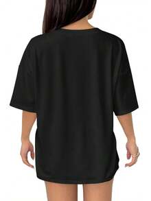 Talla Grande, Camiseta Negra Extra Grande para Mujer con Elegante Estampado de Rosas - Blusa de Manga Corta y Cuello Redondo, Suave y Elástica, para Uso Casual y Semi-Formal - Lavable a Máquina, Cómoda para Uso Diario para Mujeres de Tallas Grandes - Negro - Ver 4