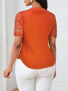 Camisa casual de mujer de unicolor y estilo simple para uso diario, verano - Naranja Quemada - Ver 2