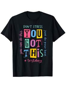Men's Mexican Design T-Shirt "Don't Stress, You Can Do It, You Can Do It" Short Sleeve T-Shirt With Front Print - Comfortable And Breathable Casual Tops For Summer, Spring And Autumn, Same Style For Men And Women, Summer 2026 Short Sleeve Printed T-Shirt, Cotton T-Shirt, Summer Fashion. - 黑色 - 查看 1
