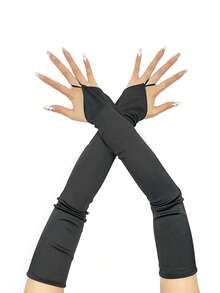 1 Pair Solid Color Satin Long Gloves, Retro Court Style Elegant Fingerless Gloves For Opera Party Night Out Weddings Birthday Party Stage Performances Cosplay And Evening Dress Accessories - A - View 13