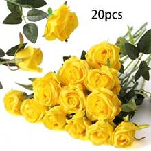 1/5/10/12/20 Piezas Rosas Artificiales Amarillas de 20 Pulgadas, Regalos del Día de San Valentín, Rosas Artificiales de Alta Gama, Adecuadas para Decoración del Hogar, Decoración de Habitaciones, Decoración de Mesas, Decoración de Bodas, Ramos Nupciales, Flores de Muñeca, Elaboración de Ramos. Adecuadas para el Hogar, Restaurante, Dormitorio, Decoración de Jarrones. - Amarillo - Ver 10