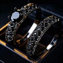 1 Set Vintage Black Zirconia Ring Set, Retro Punk Style Delicate Accessories - JZ4168 - View 6