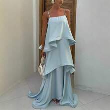 Women's Tiered Ruffle Strapless Maxi Dress, Satin Fabric For Formal Events & Galas - 粉紅色 - 查看 3