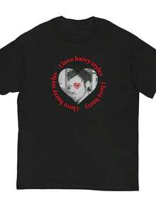 I Love Harry Click TeeMusic Styles For Harry Fans Love Theme I Love Harry Circular Text Styles Heart Photo Print Crew Neck T-Shirt Vintage Urban Style Unisex Loose Cotton Short Sleeve Crew Neck T-Shirt Blouses For Women. Blouses.Casual Blouses For Ladies. Print.Printed T-Shirt  Print. - 黑色 3 - 查看 1