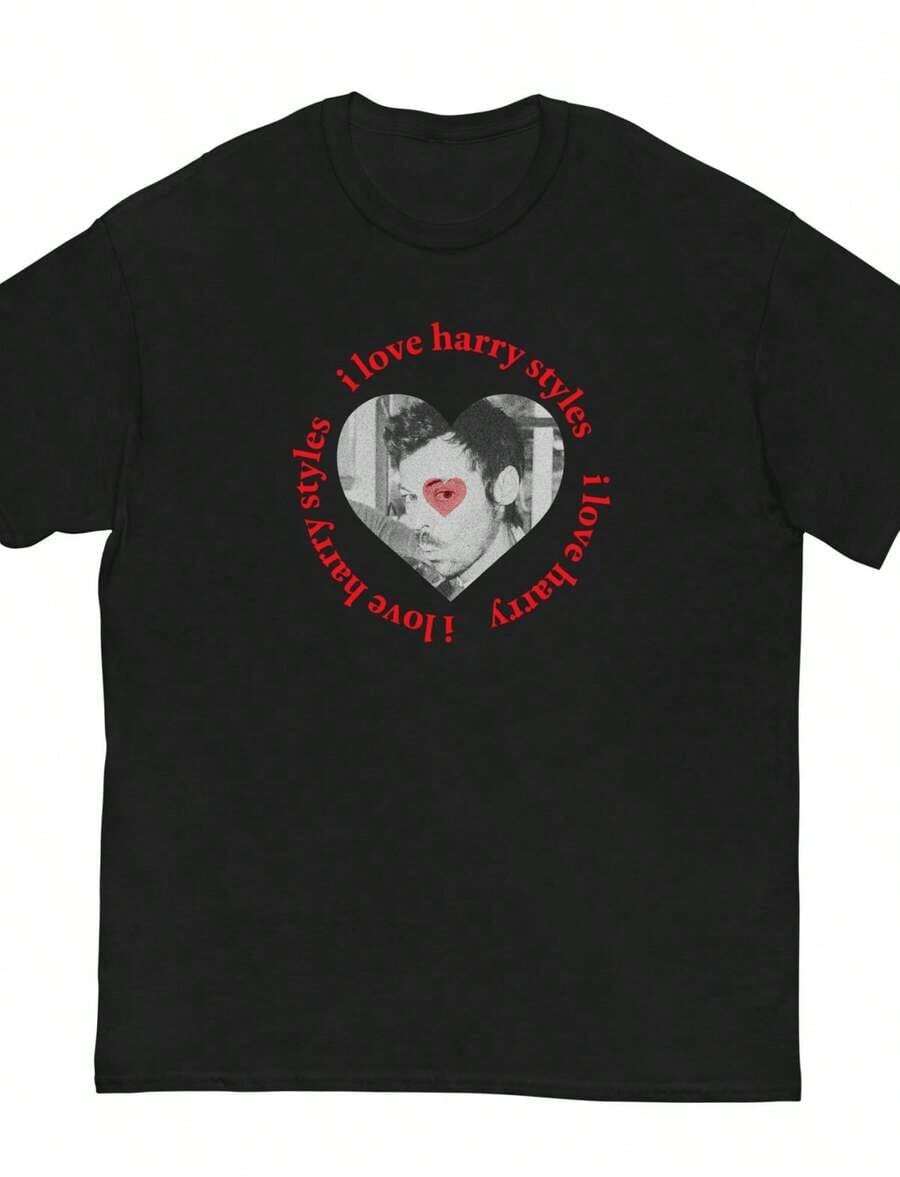 I Love Harry Click TeeMusic Styles For Harry Fans Love Theme I Love Harry Circular Text Styles Heart Photo Print Crew Neck T-Shirt Vintage Urban Style Unisex Loose Cotton Short Sleeve Crew Neck T-Shirt Blouses For Women. Blouses.Casual Blouses For Ladies. Print.Printed T-Shirt Print. - 黑色 3 - 查看 1