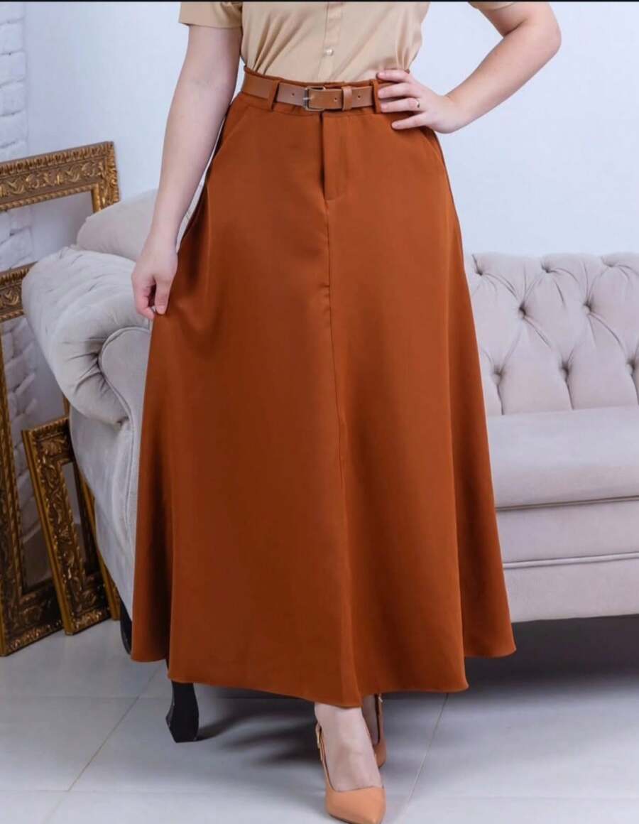 Women's Long Tailored Skirt, Evangelical Fashion, High Waist - Terracota - 查看 1