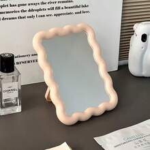 1 buah Cermin Rias Desain Bergelombang Lucu, Dapat Digunakan di Meja & Dinding, Cermin Rias untuk Kamar Asrama Mahasiswa, Cermin Kecil untuk Kantor - MultiWarna - View 8