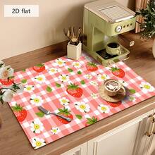 1pc Plaid & Floral Strawberry Pattern Absorbent Mat, Suitable For Cafes And Home Use, Multipurpose Draining Pad, Household Gift, Tabletop Decor - XYLSD-367 - View 4