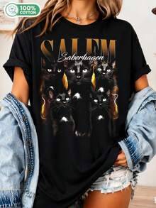 Salem Saberhagen T-Shirt, Sabrina The Teenage Witch, 90s Nostalgia TGIF, TV Sitcom Classic, Iconic Talking Black Cat, Witchy Aesthetic Gift - Black - View 1