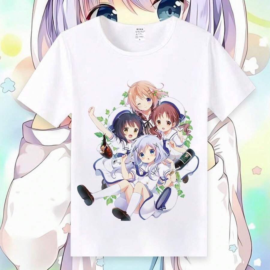 ¿Te gustaría pedir alguna mercancía de anime con temática de conejos? Camisetas de manga corta, ropa de anime de verano, estilo holgado. - Blanco - Ver 1