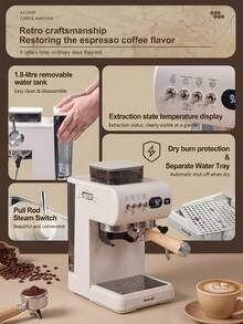 AEOMJK Espresso Machine With Grinder, All-In-One Semi-Automatic Espresso Machine, Built-In Bean Grinder, Milk Frothing Steam Wand, Digital Display, Adjustable Grind Settings, Suitable For Espresso, Latte, Cappuccino, Americano, Home Coffee Machine For Kitchen, Office And Coffee Bar - Multicolor - View 5