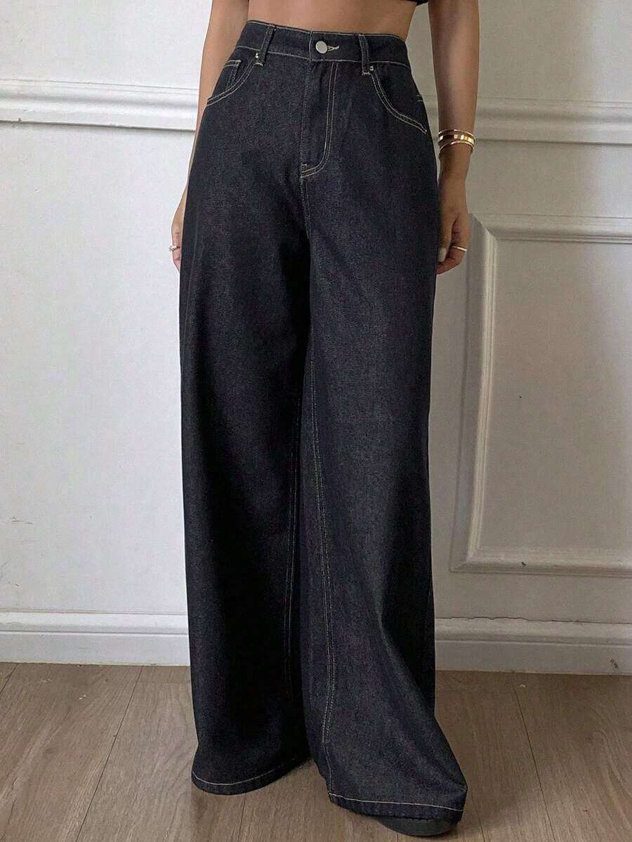 Pantalones vaqueros de mujer sueltos y casuales desgastados para el verano - Azul marino - Ver 1