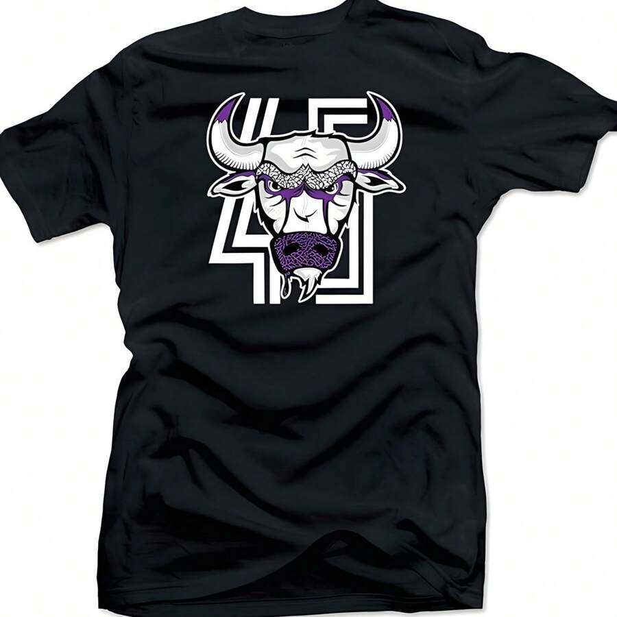 Angry Bull 45 Camiseta de manga corta con camiseta gráfica Y2K Streetwear - Negro - Ver 1