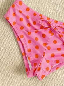 Nuevo conjunto de bikini con estampado de lunares sexy, espalda descubierta y lazo, con tirantes de espagueti para playa y piscina en vacaciones - Rosado Sandía - Ver 6