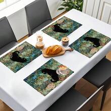 1件/4件/6件装猫咪图案亚麻餐垫，适用于餐桌，四季皆宜，现代可水洗餐垫，房间装饰，杯垫，厨房餐垫，室内外派对装饰，家居装饰，理想礼物 - 彩色 - 查看 8