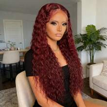 A Wine Red Deep Wavy Lace Long Wig With Thick Deep Wavy Texture And Fluffy High Skull Top, Suitable For Daily Work, Leisure Outings, Holiday Parties, Role-Playing And Other Scenarios - View 6