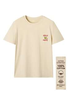 Summer New Arrival Simple Cotton Casual Lifestyle Italian Style Beverage Print Daily Casual Round Neck Short Sleeve T-Shirt, Fashionable & Versatile Women Top - Apricot - View 3