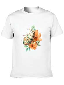 Camiseta manga corta cuello redondo 100% algodón, estampado trendy, tejido ligero y ventilado, estilo moda casual, apta para vida diaria, salidas informales y citas en primavera, verano y otoño - Blanco - Ver 3