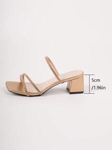 Rhinestone Thick Heel Mules, Featuring Backless Mule Sandal Style, Highlighting Rhinestone Decor And Square Toe Thick Heel Design, Popular For Summer Party And Date Occasions - Gold - View 5