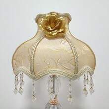 Vintage Champagne Gold Floral Lamp Shade With Crystal Beaded Tassels, Victorian Palace Style Lampshade For Table Lamp, Bedroom Living Room Decor - Fabric Princess Lampshade - View 9