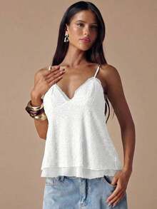 Camiseta de mujer con decoración de lentejuelas - Blanco - Ver 7