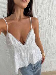 Camiseta de mujer con decoración de lentejuelas - Blanco 2 - Ver 8