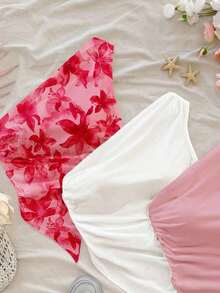 4 piezas Conjunto de blusas sin mangas de unicolor y hombros asimétricos versátiles para mujer, adecuadas para vacaciones - Multicolor 6 - Ver 3