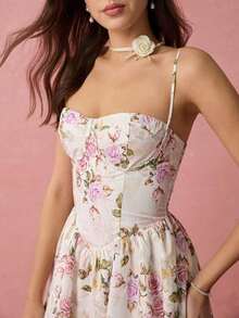 Vestido largo de tirantes finos con estampado floral, romántico para mujeres para vacaciones de primavera/verano, dulce y elegante para el Día de San Valentín, cumpleaños, fiestas, citas, baile de graduación, boda y fiestas de jardín - Blanco - Ver 2