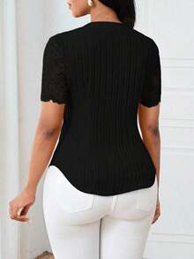 Camisa casual de mujer de unicolor y estilo simple para uso diario, verano - Negro - Ver 2