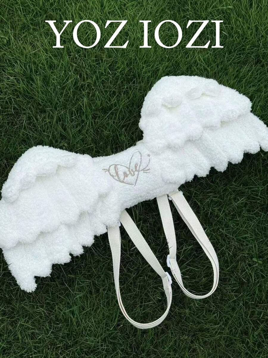 Niche Design Indie Style Slouchy Angel Cat Plush Cute Wings Backpack, Suitable For Commuting, Outing, Daily Shopping - White - View 1