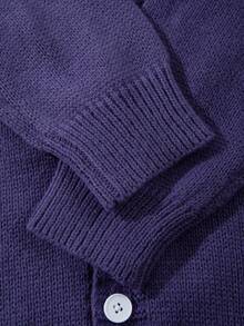 ANDREILEE Men's Fashion Casual Versatile Daily Commute Home Wear ADR Letter Apple Pattern Embroidered V-Neck Button Cardigan Loose Knit Sweater Jacket Autumn/Winter - Purple - View 10
