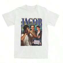 Printed T-Shirts For Women, Oversized Urban Style Tops, Comfortable And Stylish Summer T-Shirts That Go With Everything. Retro Jacob Elordi T-Shirts For Men And Women, Accessories, 100% Cotton T-Shirts, Clothing, T-Shirts With Fun Prints. - 白色 - 查看 1
