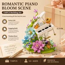 Bộ xếp hình đàn piano và hoa cao 15,5cm gồm 718 mảnh, kiểu dáng Ins, mô phỏng chân thực đàn piano mini với hoa và chi tiết hình gấu, đồ chơi thủ công tự làm giúp giảm căng thẳng cho người lớn, thích hợp làm quà tặng sinh nhật/Ngày Valentine/Kỷ niệm/Bạn thân/Trang trí bàn làm việc tại nhà. - Nhiều màu - Xem 4