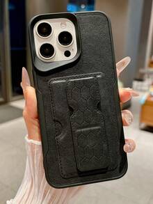 Luxury Business Faux Leather Texture Card Holder Slot Bag Stand Phone Case For IPhone 17 Pro Max 16 15Pro 14 13 12 11 Bracket TPU Back Cover - Black - View 5