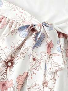 Vestido de verano de longitud media con estampado floral elegante y patchwork para mujer - Blanco - Ver 5