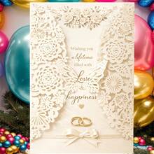 Elegant Wedding Card, Adorned With Lace Flowers And Butterflies, Featuring "Love And Happiness" Golden Foil Circle Design, Suitable For Grooms And Brides, Couples' Anniversary, Engagement Gift Card, With Envelope - 卡其色 - 查看 2