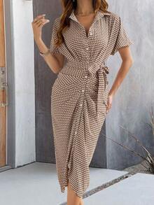 Vestido camisero largo estampado para mujer - Verde - Ver 10