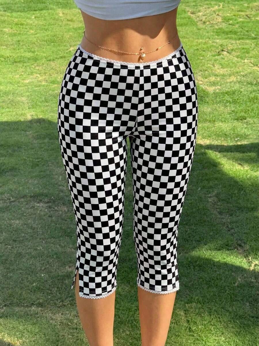 Leggings Elásticos de Punto a Cuadros Rojos para Mujer - Multicolor 2 - Ver 1