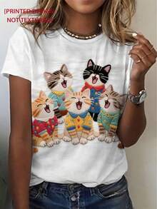 Camiseta manga corta cuello redondo 100% algodón, estampado trendy, tejido ligero y ventilado, estilo moda casual, apta para vida diaria, salidas informales y citas en primavera, verano y otoño - lechoso - Ver 2