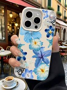 1 pieza Funda de teléfono a prueba de golpes de cobertura total de TPU con diseño de flor azul y estrella de mar, compatible con Apple 17, 16, 15, 14, 13, 12, 11 Pro Max, Series - Multicolor - Ver 5