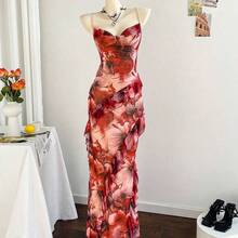 Women's Colorful Vintage Floral Print Draped Neck Layered Ruffle Hem Maxi Dress, Vacation Style Elegant Dress Women,White Dress For Civil Wedding ,Going Out Top ,Wedding Party Dress,Party Dress For Women,Elegant Party Dress,Christmas Dress ,Halloween Costume For Women, Winter Dress, Fall Women Clothes Rose Dress Orchid Dress Dinner Dress Ruffle Dress,Party - Azul menta - Ver 4