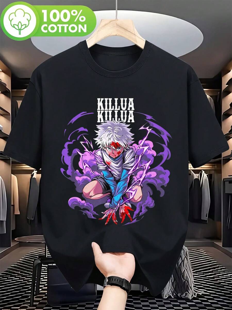 Camiseta unisex Hunter Adventure Qi Ji de anime, diseño de dibujos animados. Camiseta casual de manga corta y cuello redondo, suave y transpirable, una opción perfecta para regalos de Navidad, inspirada en diseños oficiales. - Negro - Ver 1