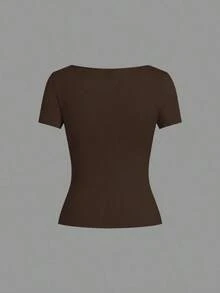 Set de 3 camisetas de punto para mujer, multicolor, camisetas básicas de primavera/verano para mujer, tops ajustados básicos, paquete de tops básicos, tops básicos para mujer, tops de ajuste ceñido, tops básicos, tops de mujer de cuello cuadrado, tops de verano para mujer, tops de manga corta para mujer, tops de verano para mujer, camisetas de mujer - Multicolor 9 - Ver 3