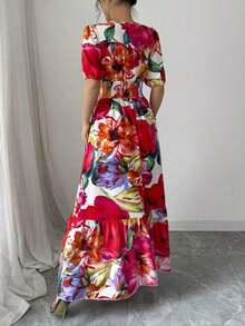Vestido largo elegante de mujer con estampado - Multicolor - Ver 2