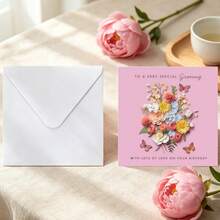 Special Granny Birthday Card With White Envelope, 3D Paper Art Floral Butterfly Pink Birthday Card For Grandma, "With Lots Of Love" Greeting Card - A - View 6