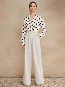 Blusa de manga larga de chifón con elegante estampado de lunares retro francés de alta calidad, camisa versátil con estampado de lunares para atuendos de oficina y vacaciones - Blanco - Ver 5
