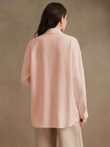 Camisa de mujer con cuello versátil de encaje soluble y empalme hueco, para primavera/verano - Rosa - Ver 6