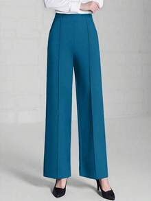 2025 Pantalones rectos de cintura alta relajados de estilo minimalista versátil, adecuados para el trabajo y el uso diario, color negro - Agua verde azul - Ver 8