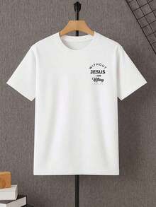 Camiseta Cristiana con Gráfico Faith, Camiseta de Algodón Puro de 220 g/m² con Estampado de Doble Cara para Hombre, Estilo Casual y Moderno (1 Pieza) - Blanco - Ver 2